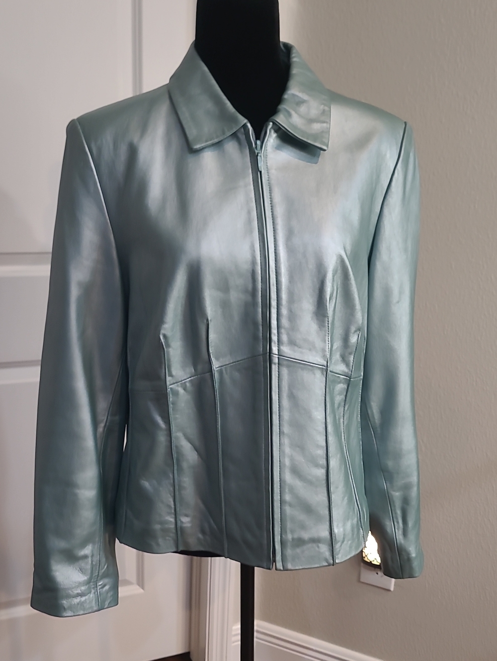 Clothes By Revue Vintage Leather Women's Mint Green / BlueZip Jacket Large